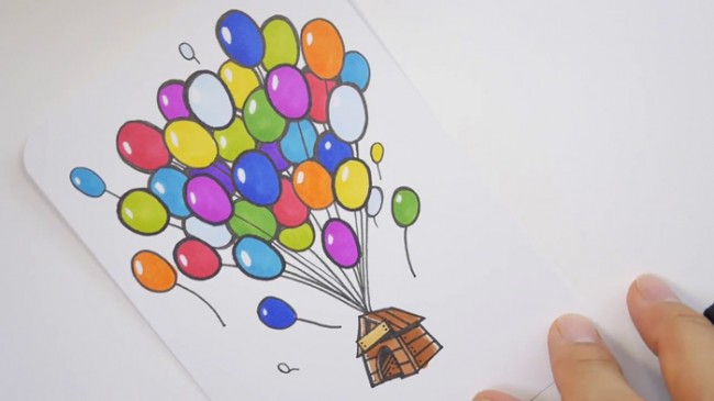 视频飞屋环游记简笔画手绘视频教程气球吊着小屋子很可爱简笔画