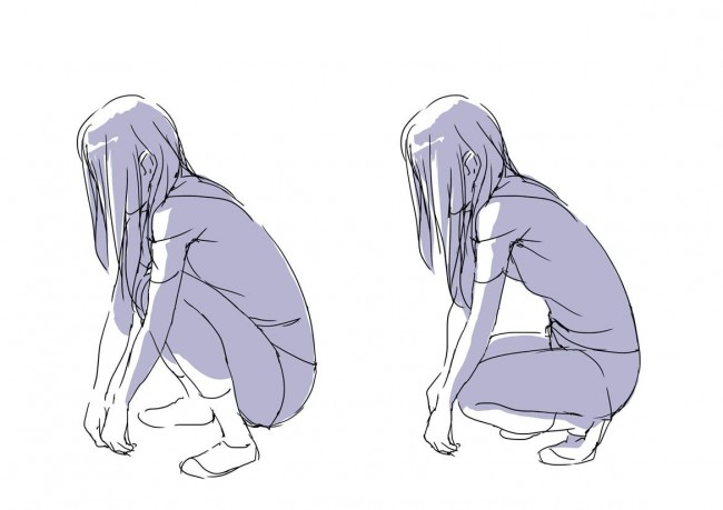 动漫插画女生蹲着的姿势参考图蹲下的女孩姿势怎么画画法