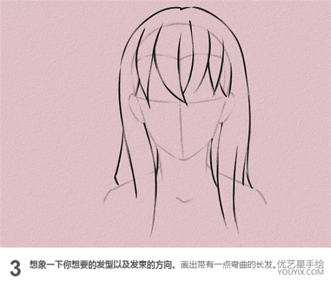 標準的動漫插畫女生長頭髮怎麼畫長髮女生的簡單畫法圖片演示